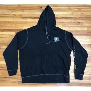 Nike Drawstring Hoodie Men's XL Black Just Do it Graphic Ribbed Hem Cotton Blend